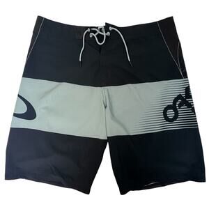 Oakley Mens Board Shorts 38 Black Gray Surf Swim Tailored Fit Performance